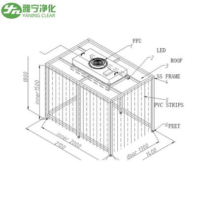 PVC Strips Curtain Wall Clean Room Booth 2540*2490*2720mm Design 40W LED