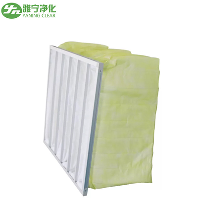 Fire Retardant Pocket Air Filter AHU / Yellow F8 Non Woven Material With 6 Bags