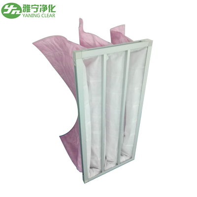 F7 Pink Polyester Hvac Hepa Filter Housing / Bag Aluminum Alloy Material Medium Efficiency